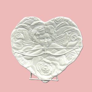 Heart-Shaped Ceramic Decorative Plate Cupid Rose Valentines Made In Italy
